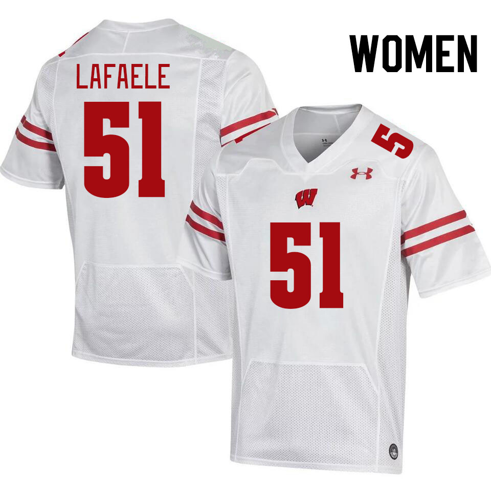 Women #51 Anelu Lafaele Wisconsin Badgers College Football Jerseys Stitched-White